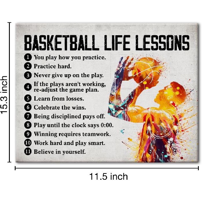 Hijie Basketball Poster Canvas Wall Art for Home Decor, pirational Canvas Print Painting, Basketball Gifts for Players and Lovers, 12x15 Inch
