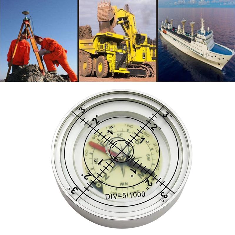 Круглый пузырьковый уровень из металлического сплава с компасом, высокоточный уровень, точность 2 мм, для геодезических приборов
