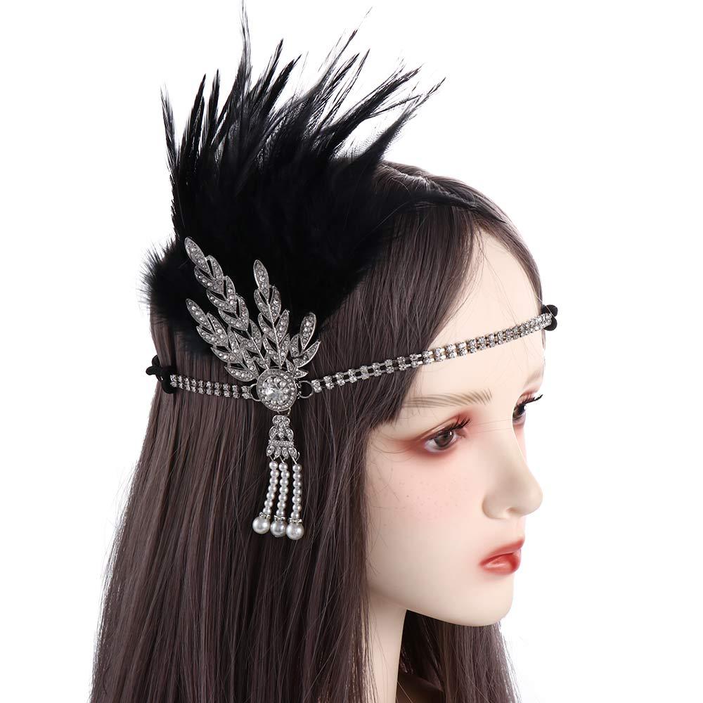 Gatsby Cosplay Dress Headwear Korean Style Headband Feather Headwear Masquerade Party Accessories Sequin Hair