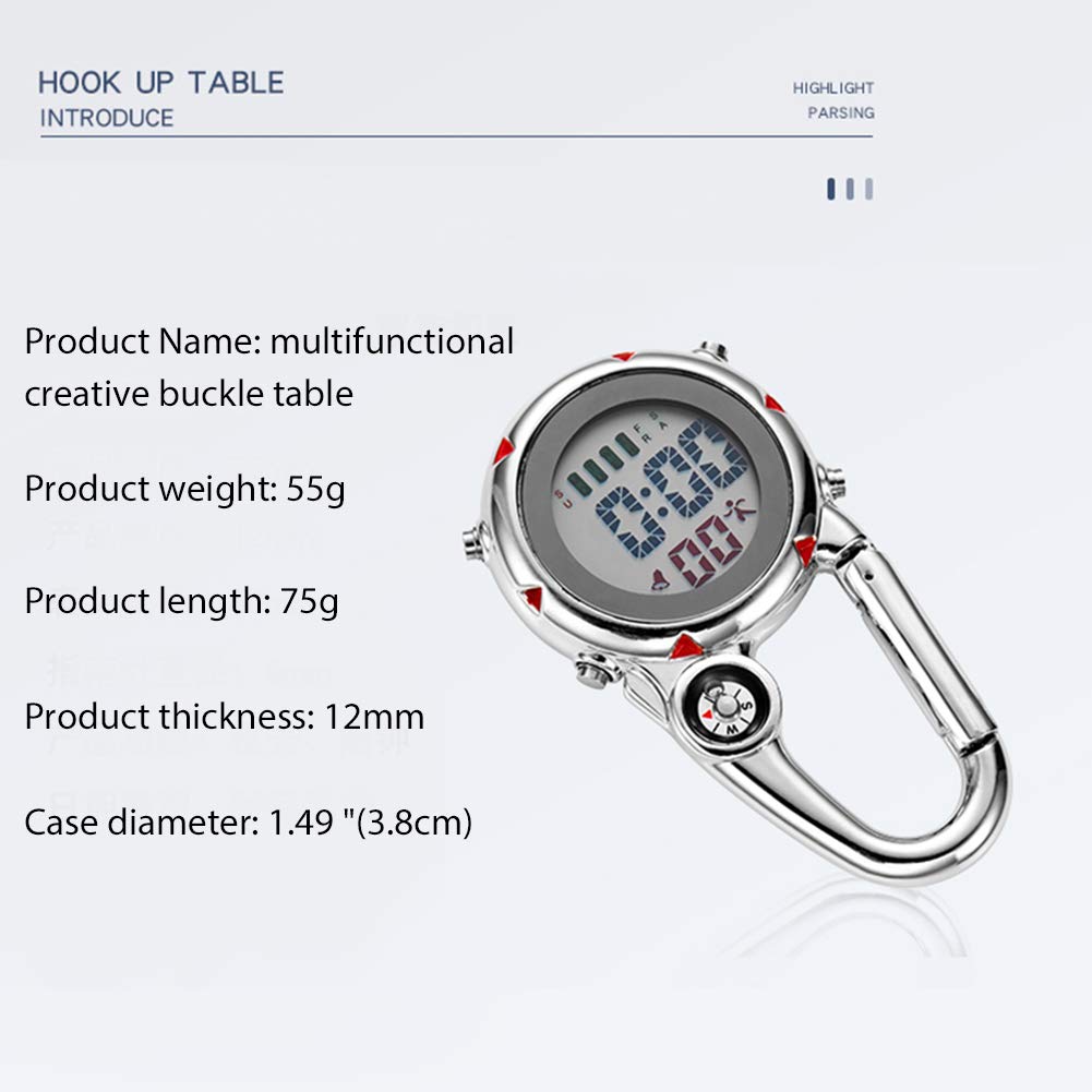 Lancardo Carabiner Watch Водонепроницаемые часы с карабином Цифровой календарь Будильник Компас Карманные часы Брелок с зажимом Карманные часы мужские