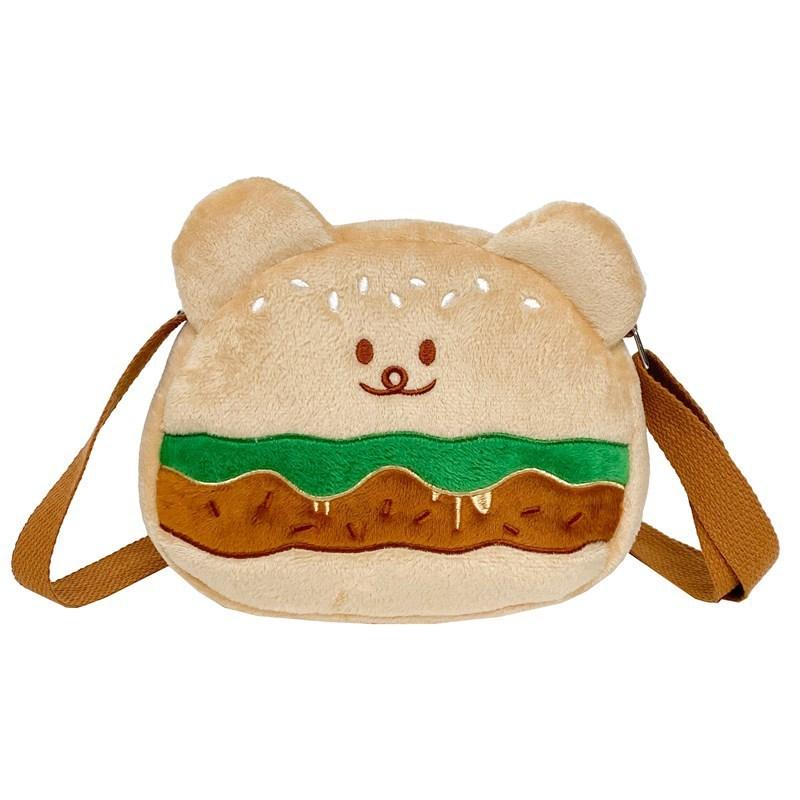 Cute Hamburger Bear Mini Shoulder Purse With Zipper Closure For Casual Outfits