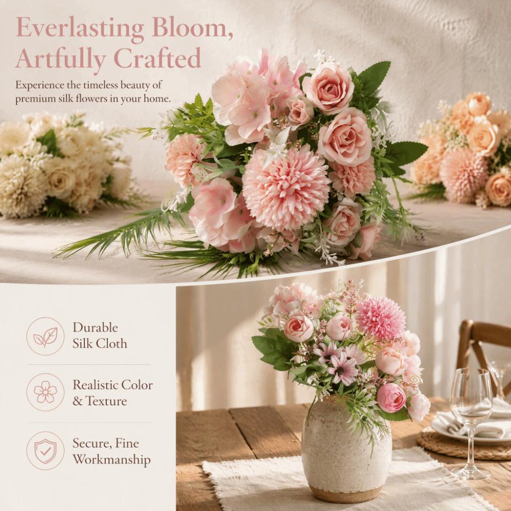 12.2 X 7.5in Silk Flower Arrangement Fabric Material Fake Flower Craft for Shop Decoration