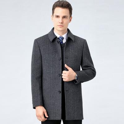 Зимнее двухстороннее джинсовое пальто для мужчин, съемная подкладка из пуха, лацканы средней длины, теплое пальто на пуговицах для людей среднего и пожилого возраста