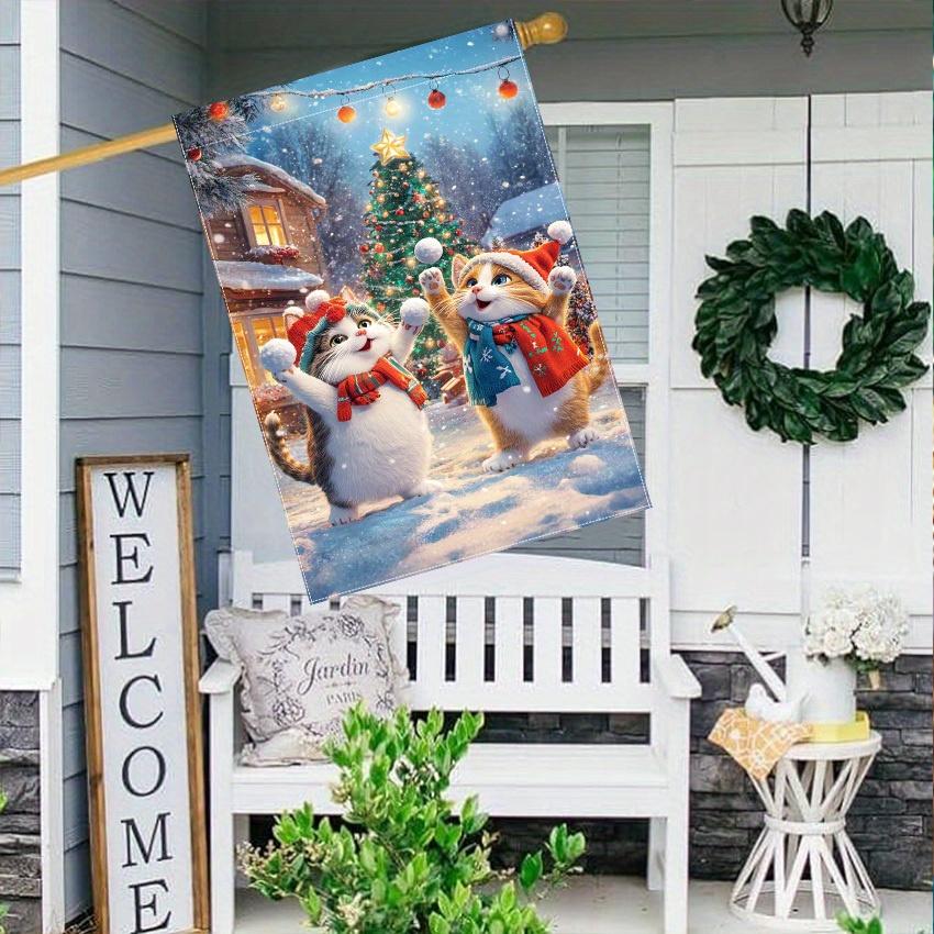 Merry Christmas Kitten Double-Sided Garden Flag , Durable Polyester, Outdoor Lawn & Yard Decor, Festive Holiday Decoration