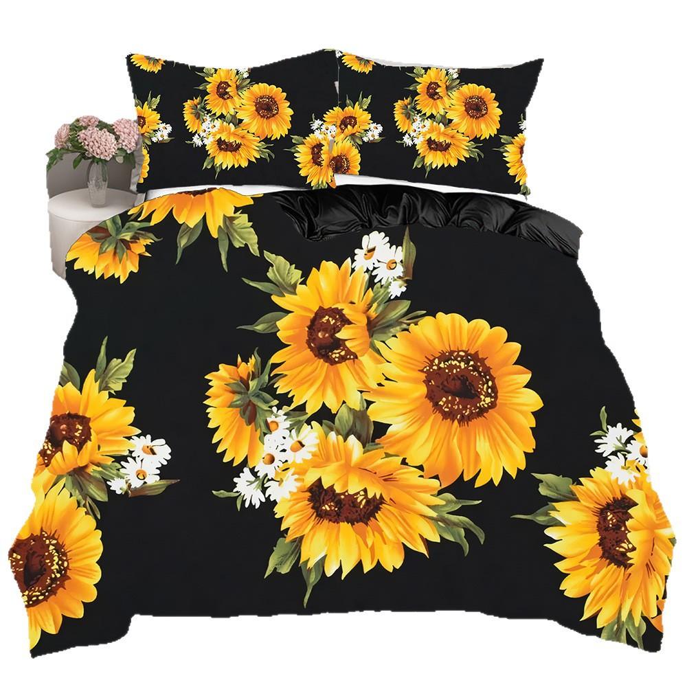 Hot-Selling Sunflower Three-Piece Set 3D Digital Printing Quilt Set Three-Piece Set Home Textile To Map And Sample Can Be Ordered