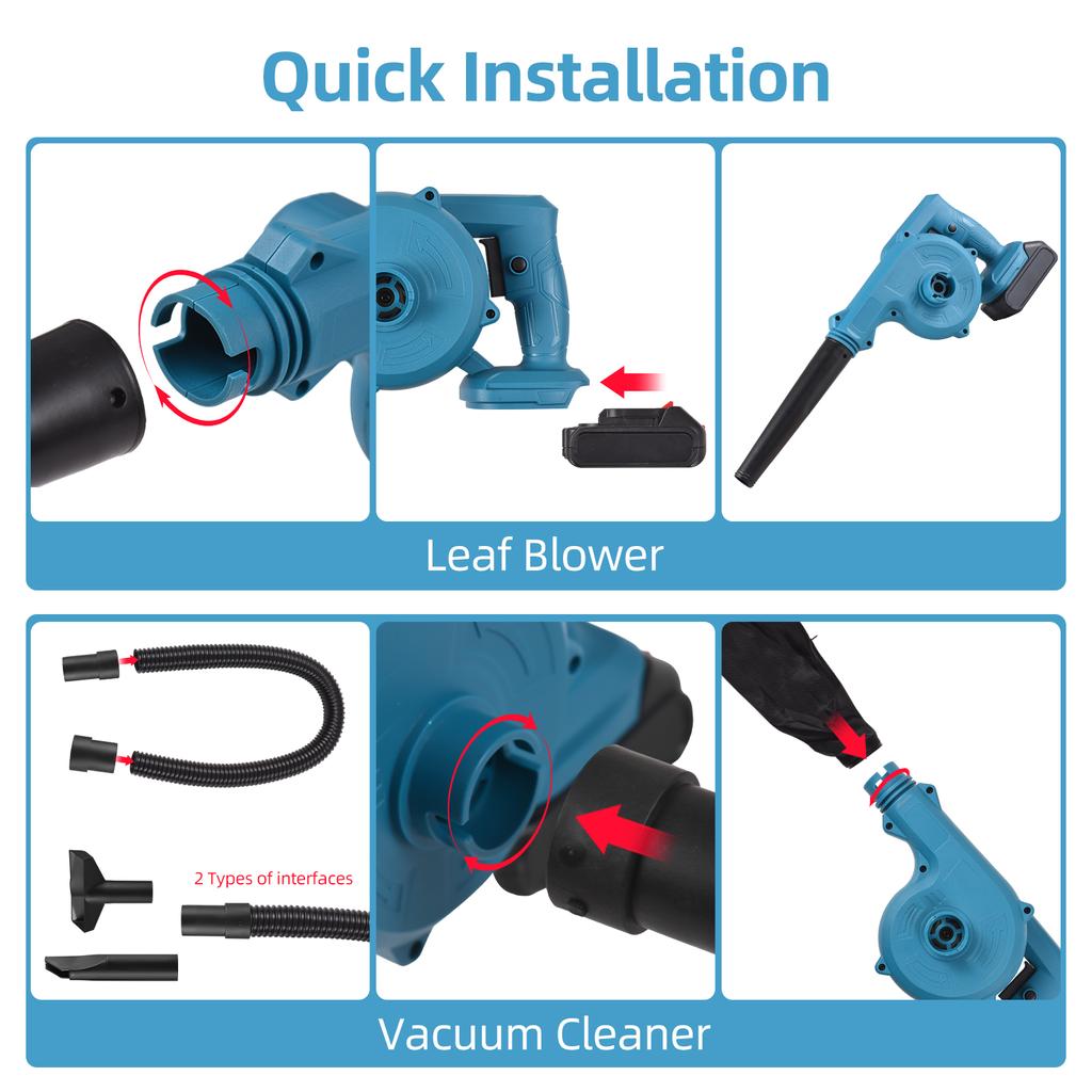 Беспроводная воздуходувка для листьев с 2 батареями 2-в-1, 21 В, аккумуляторная электрическая воздуходувка и пылесос, 63 миль в час