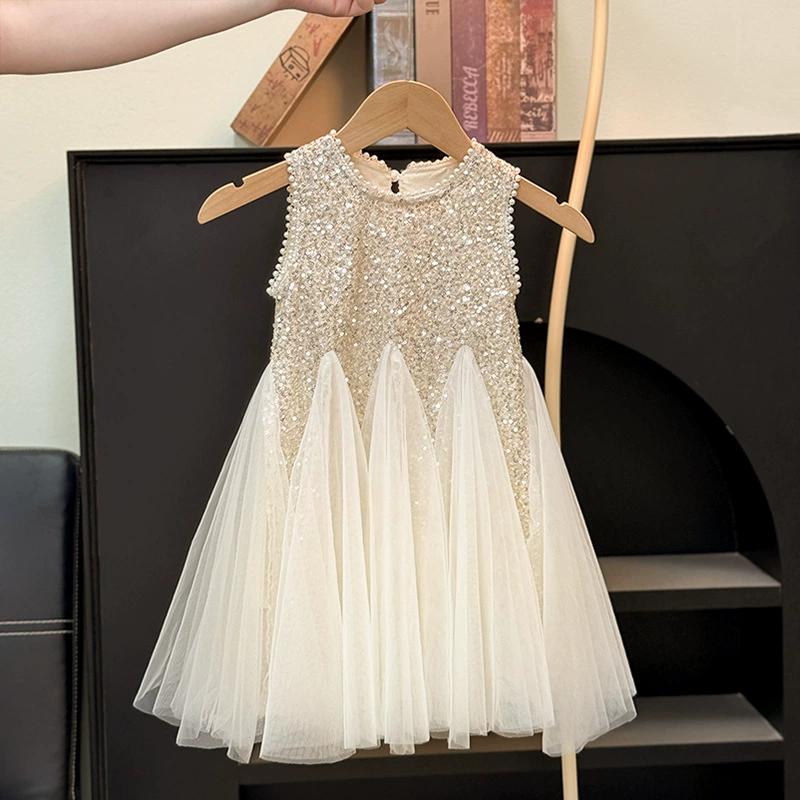 Летнее платье принцессы с пайетками для девочек, детское нарядное платье