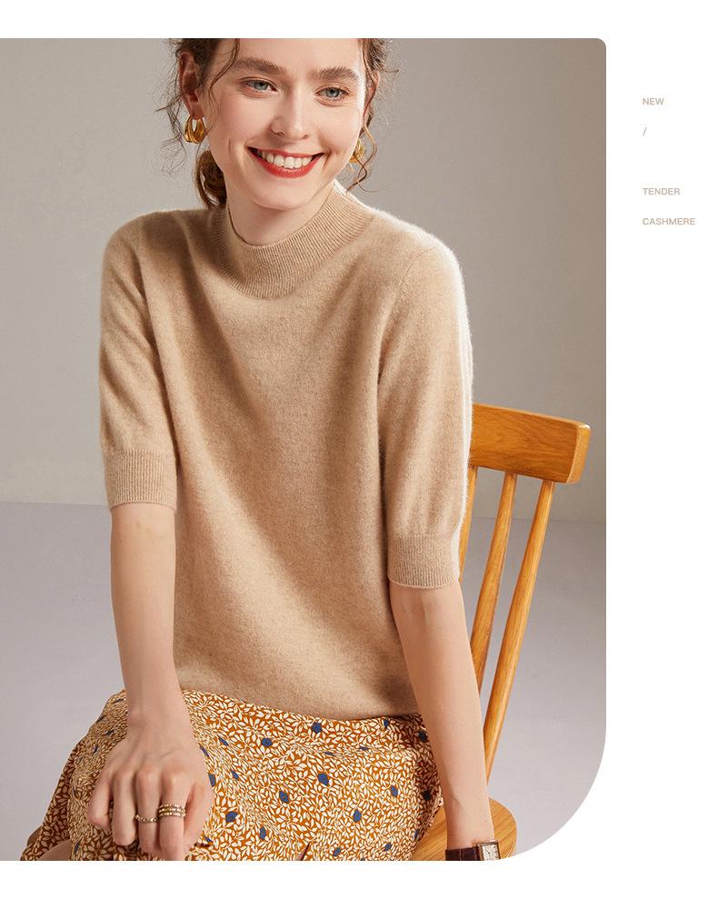 Lekasha Women's 100% Pure Cashmere Half-High Collar Sweater for Autumn and Winter