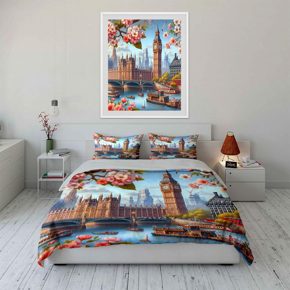 Blossoms meet London allure. Bedding sets Duvet covers Pillowcases(1* Duvet Cover 2* Pillowcases without duvet insert)