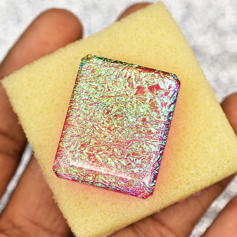 Large Lab-Created Monarch Fire Opal 77.9 ct Doublet Emerald Loose Gemstone for Jewelry Designs