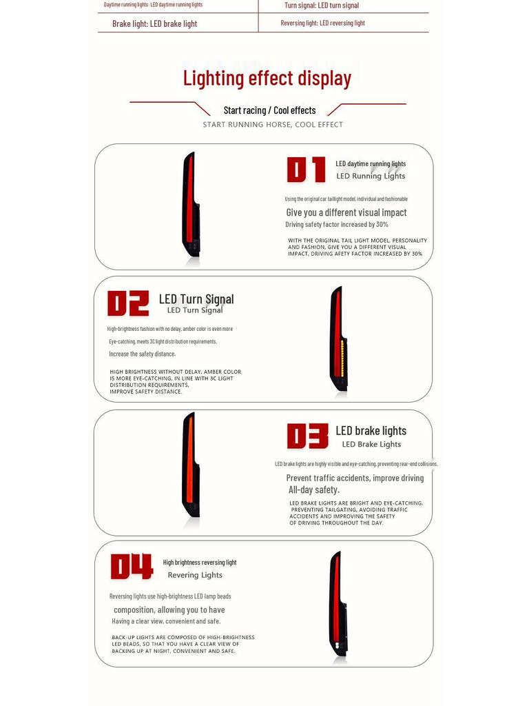 Совместимая светодиодная сборка заднего фонаря для Ford Transit/Tourneo 2016-2022 гг. с последовательными указателями поворота и дневными ходовыми огнями.