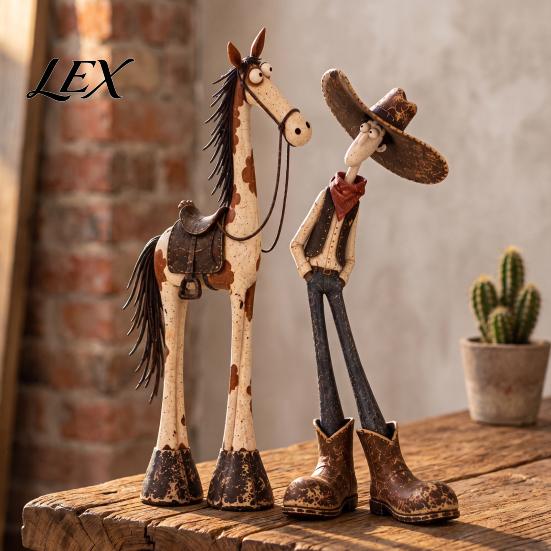 Resin Animal Model 1/2Pcs West Cowboy Horse Figurine, Cartoon Statue, Shaped Figurine Desktop Decoration for Home Office Decorative