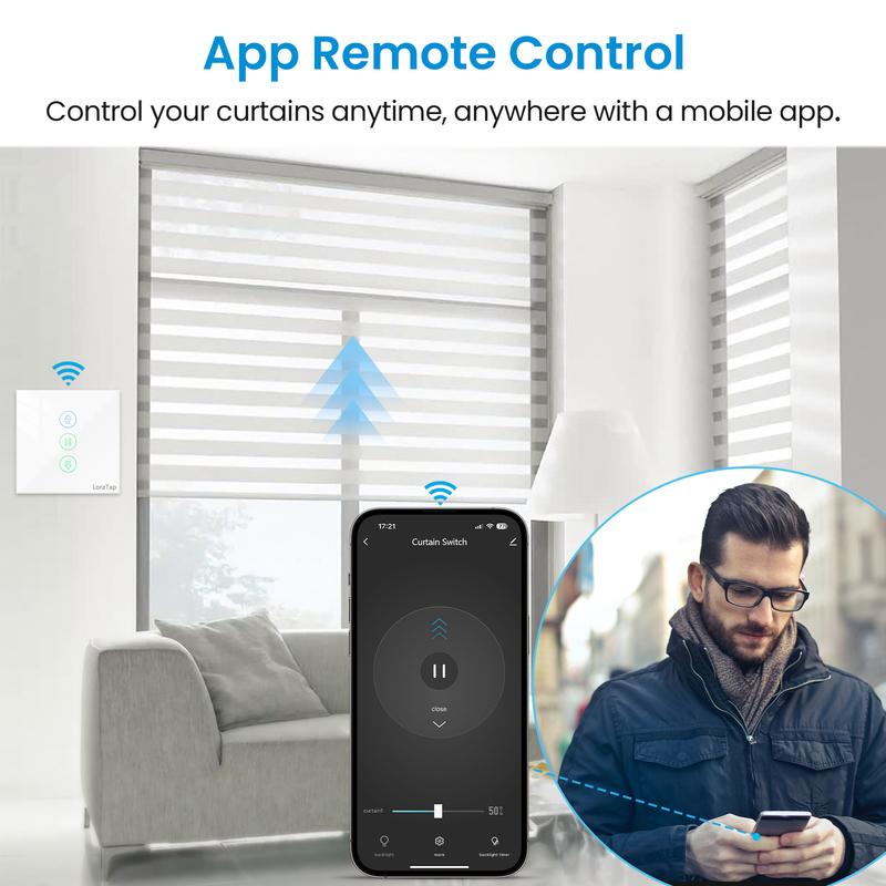 Tuya/Smart Life Smart Electric Curtain Motor Switch Touch Control with Percentage Timer Voice Control via Alexa Google Assistant