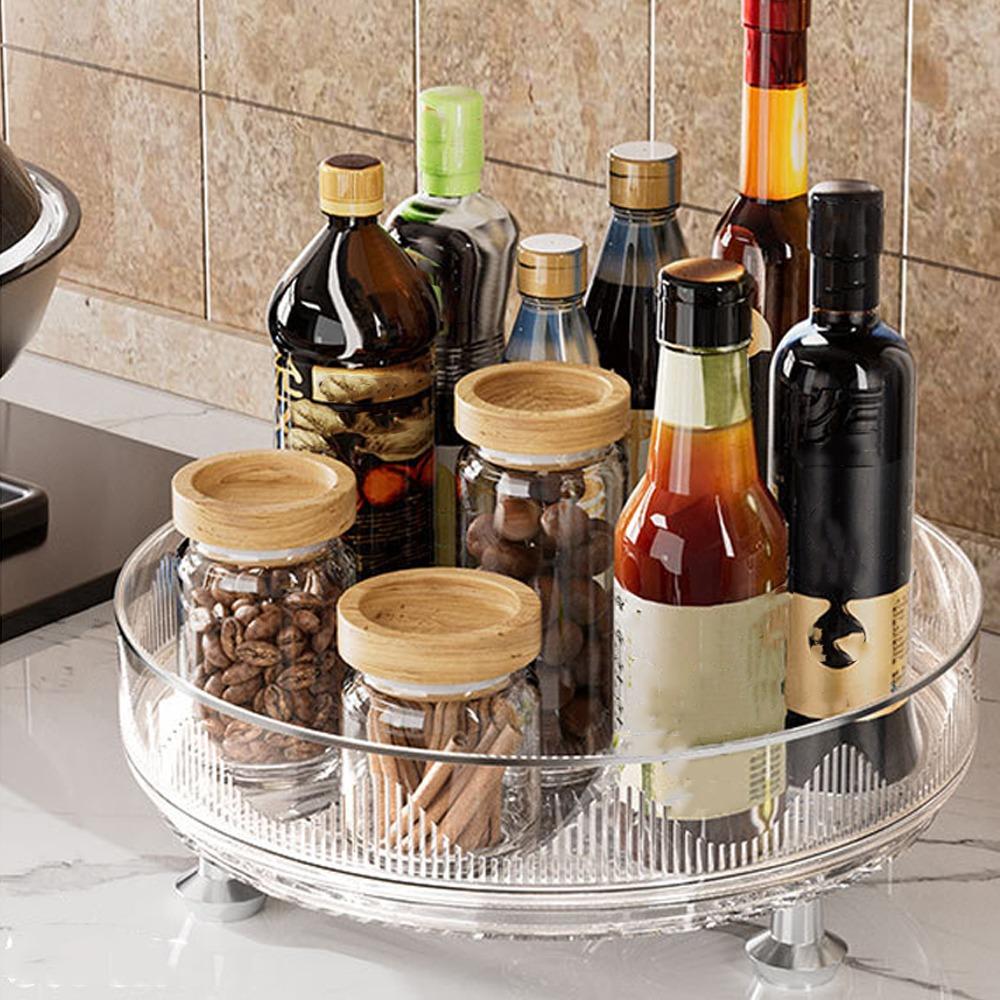 Non-slip Base Rotating Spice Rack Clear Plastic Rotating Container Bins Bathroom Storage