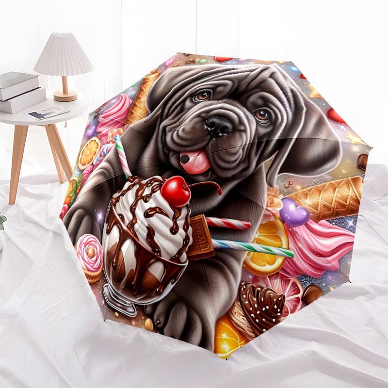 1pc Dessert Dog Open/Close Folding Umbrella, All- Portable Umbrella for & Men, Stylish Accessory (Holiday Gift) 8-Rib yy251213195