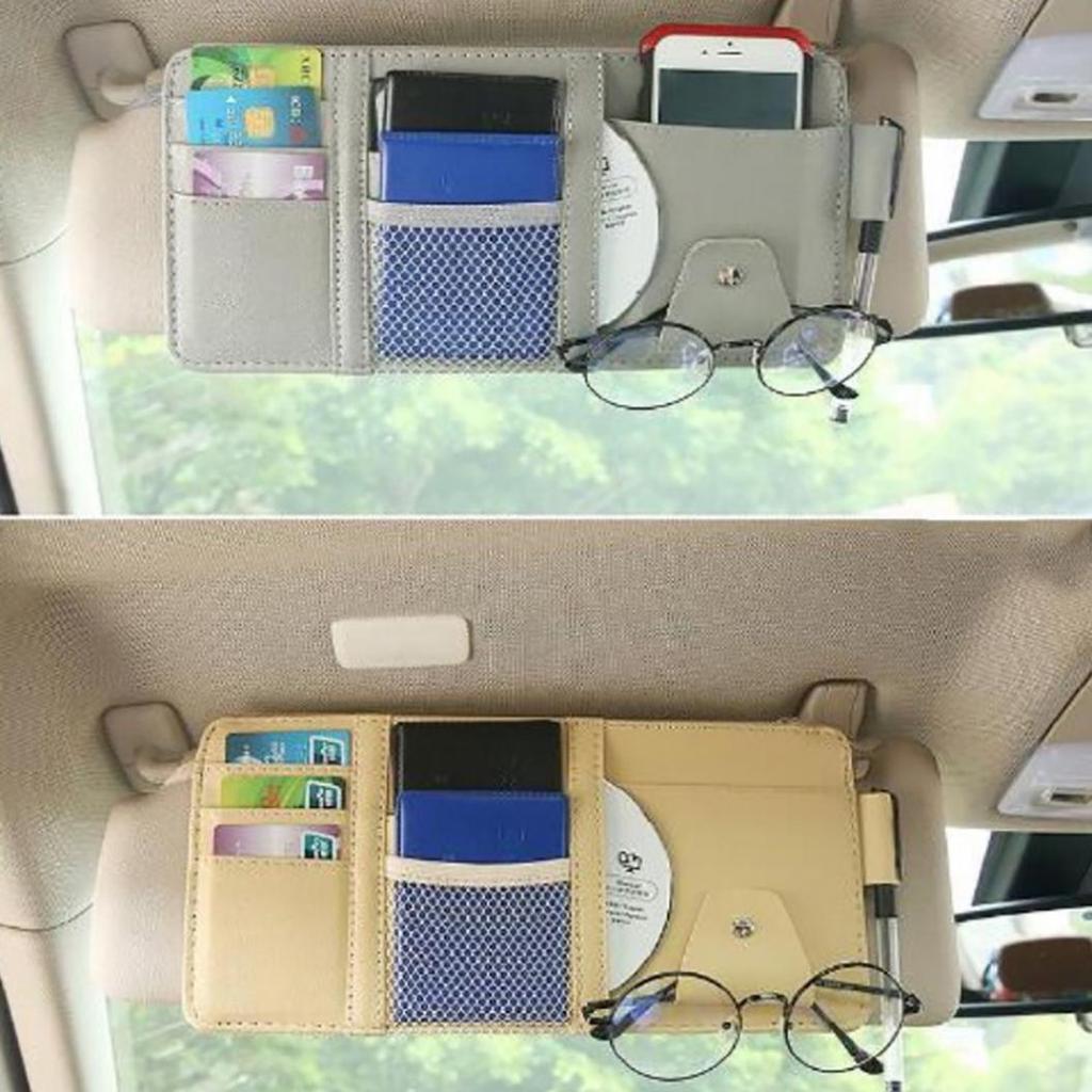 Сумка для хранения автомобильного солнцезащитного козырька из искусственной кожи, очки, билет, органайзер для мобильного телефона