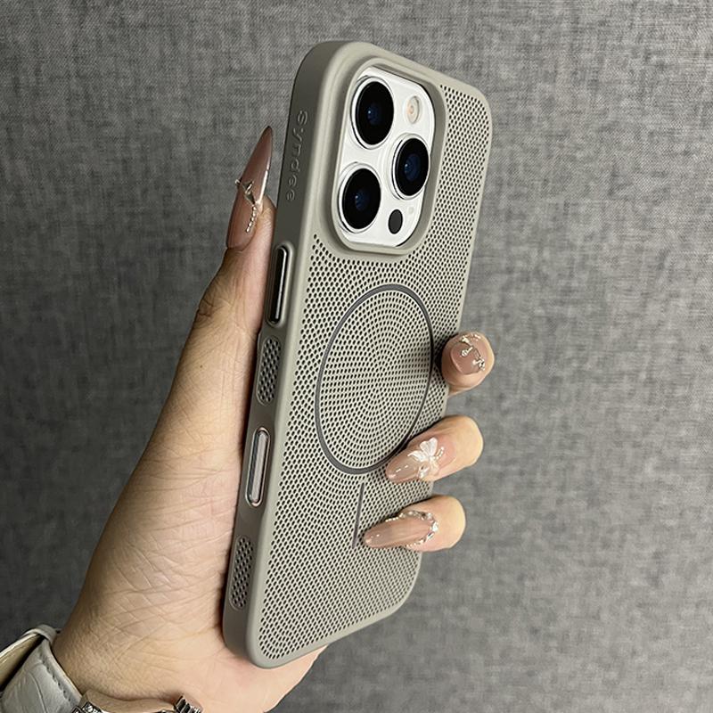 Роскошный сетчатый чехол с отверстиями для отвода тепла для iPhone 16 15 14 Plus 13 12 11 Pro Max для беспроводной зарядки Magsafe, тонкий чехол из твердого ПК