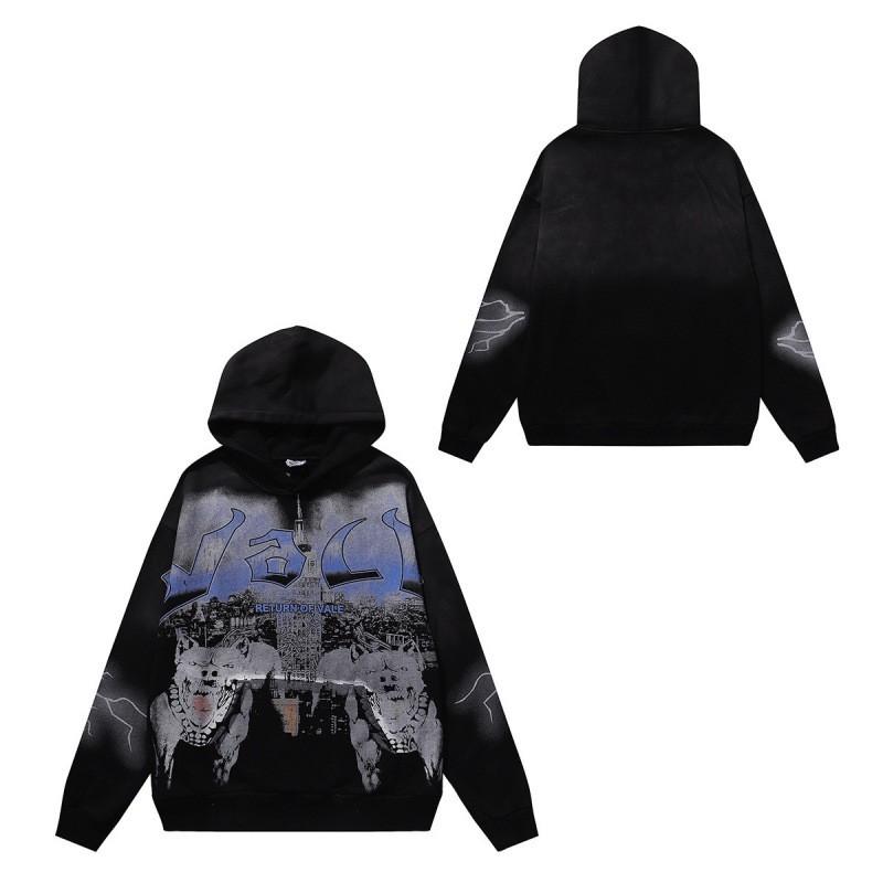 Unisex Oversized Vintage Washed Cartoon Print Hoodie Streetwear Loose Fit Air Layer Fabric Fall Sweatshirt