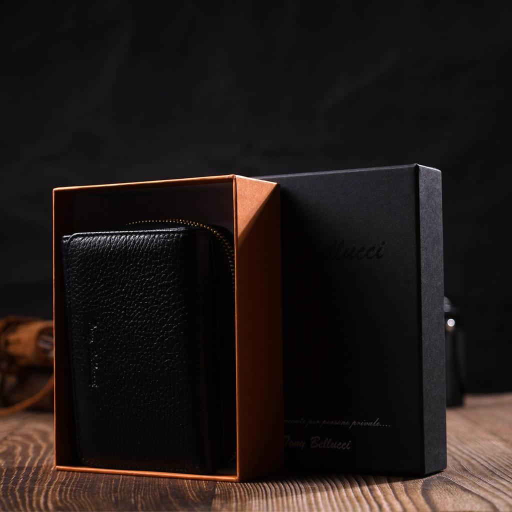 Women's Tri-fold Wallet Made of Genuine Leather Tony Bellucci Wallet 22024 Black