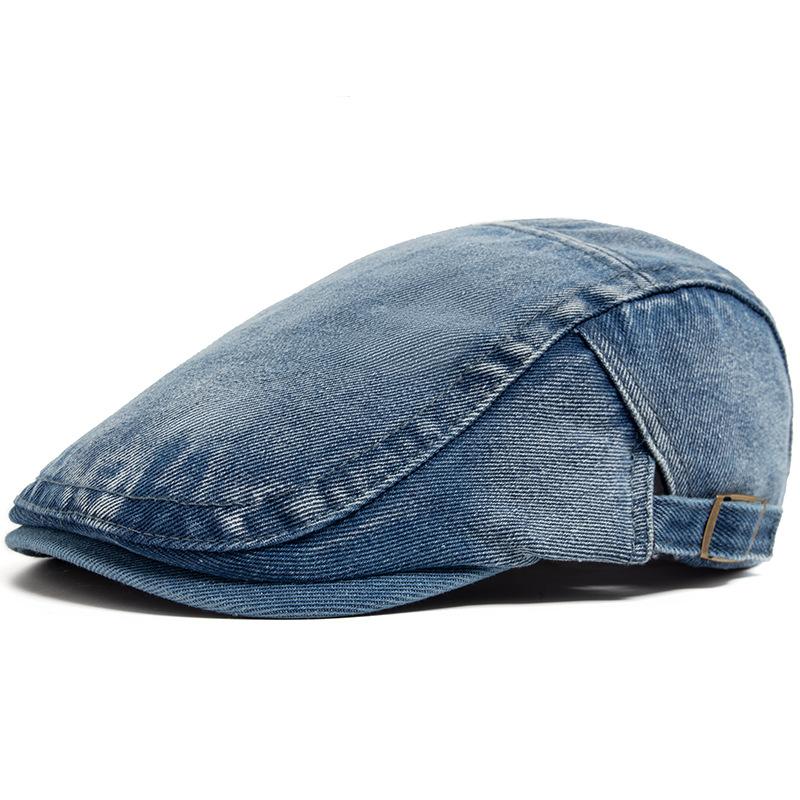Spring Hot Sale Vintage Simple Washed Denim Berets Hat Unisex Summer Peaked Flat Cap Artist Duckbill Hat Herringbone Newsboy Cap