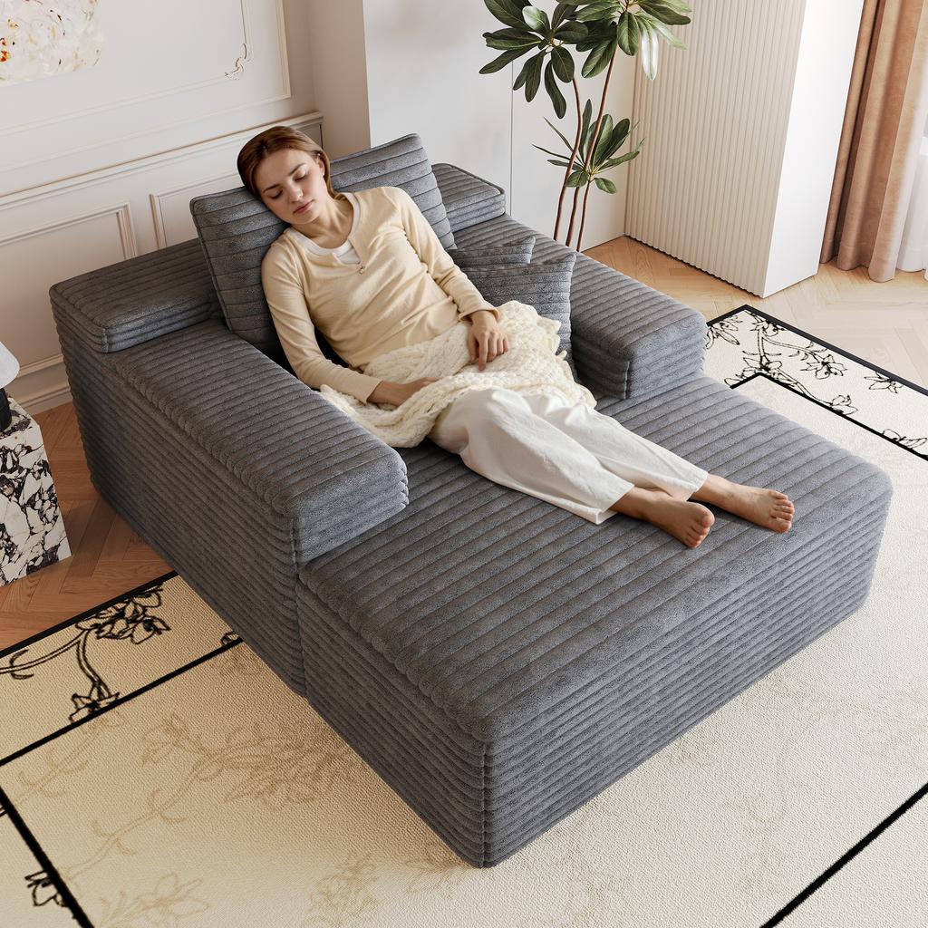 115*159cm, Comfortable Corduroy Sofa, Deep Seat, Boneless Modular, Sponge, No Assembly Required, Compression, Living Room, Bedroom, Dark Gray