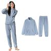 Guooryvner Long Sleeve Pajamas Set for Fall and Fluffy and Cute Thick Pajamas with Front High Loose Wide Plus Sizes Warm and Comfortable for Cold