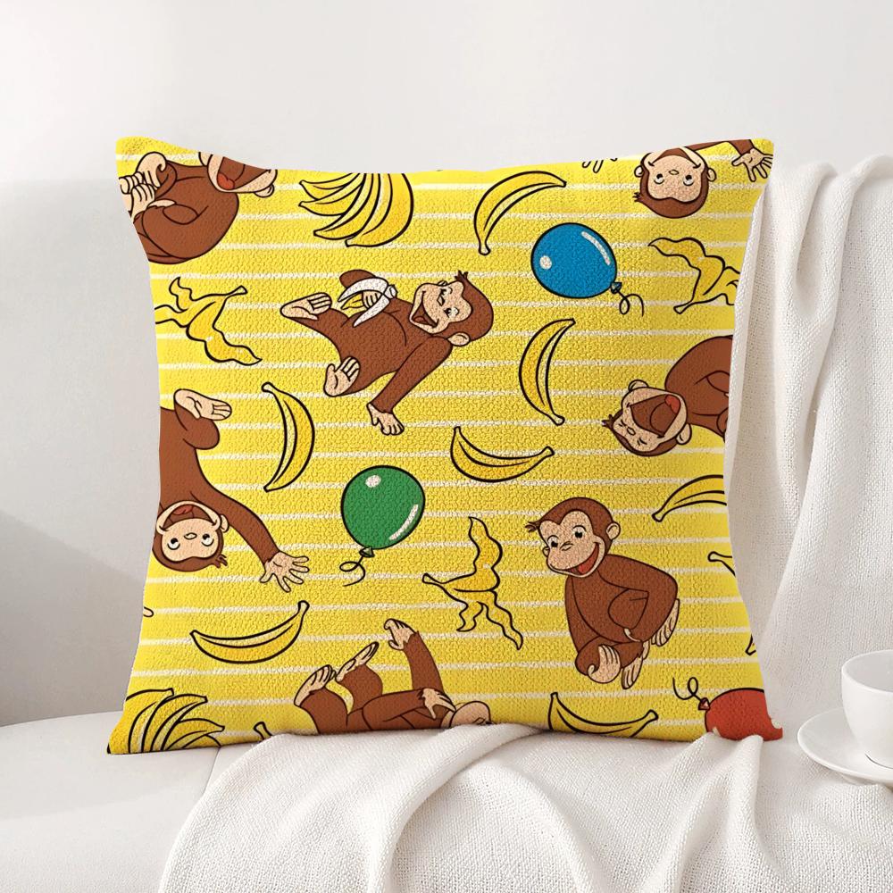 Cute GGeorge Monkey Curious Cushion Cover Natural Linen Pillow Cover DoubleSided Print Cushion Case for Sofa Home Decor Gift