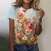 Women's T-Shirts 3D Flower Print Top Short Pullover Sleeved Summer Fashion Casual O-Neck Oversize Tee Shirt Female Clothing 2024