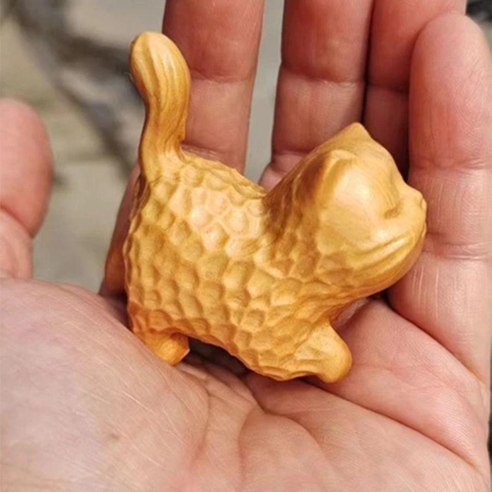 Симпатичная скульптура кошки, резная фигурка животного, украшение для стола, деревянная статуя кошки, настольный компьютер
