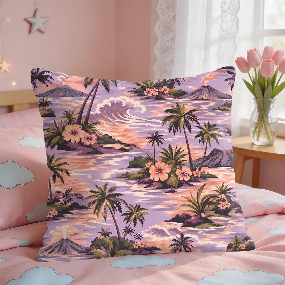Vintage Hawaiian Surf Palm Tree Cushion Cover Short Plush Pillow Case Room Sofa Cushion Covers Home Decor Funda