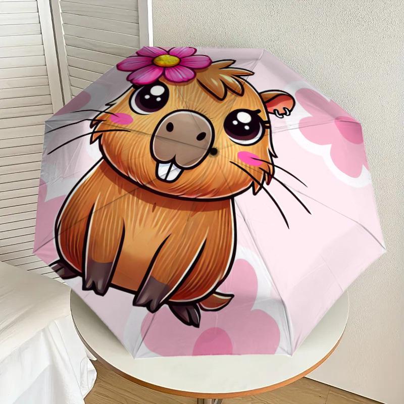 1pc Cute Guinea Pig with Flower Umbrella with Plastic Handle,Suitable for All Seasons Home Travel Outdoor UmbrellaDD174