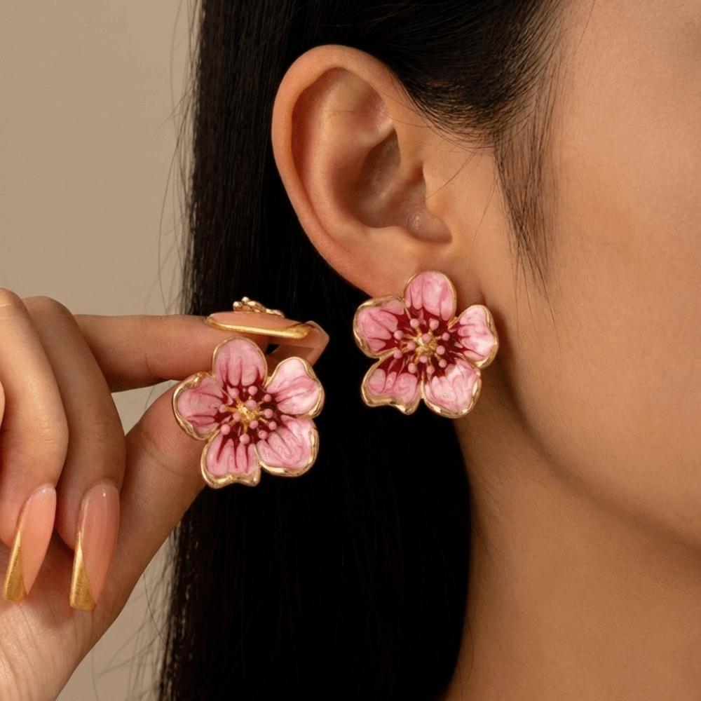 Drip Oil Floral Stud Earrings Enamel Drop Earrings Retro Flower Earrings Girls