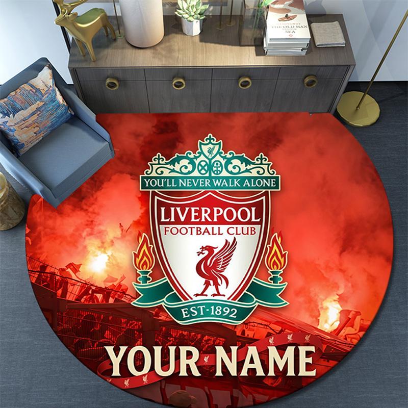 Custom Name Liverpool Round Area Rug,Carpet Rug for Living Room Bedroom Sofa Playroom Decor,Non-slip Floor Mat