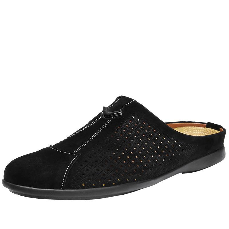 Модные новые мокасины с открытыми носками для мужчин, повседневные кожаные полутапочки для мужчин, дышащие мужские тапочки, летняя дизайнерская мужская обувь