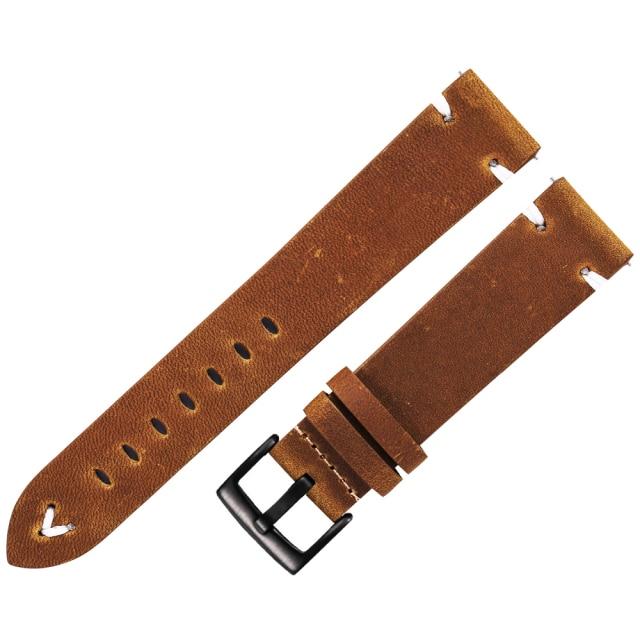 Leather Watchband Black Dark Brown Oil Wax Leather Watch Strap Italian 18mm 20mm 22mm Quick Release Watch Belt Cowhide Handmade