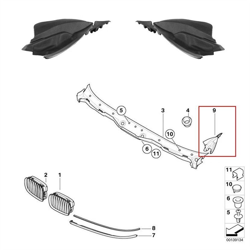 Bonnet Cowl Watercourse Cover 1 Pair Front Outer Windshield Cowl Cover For BMW 5 Series E39 95- 03 51718193201 51718193202