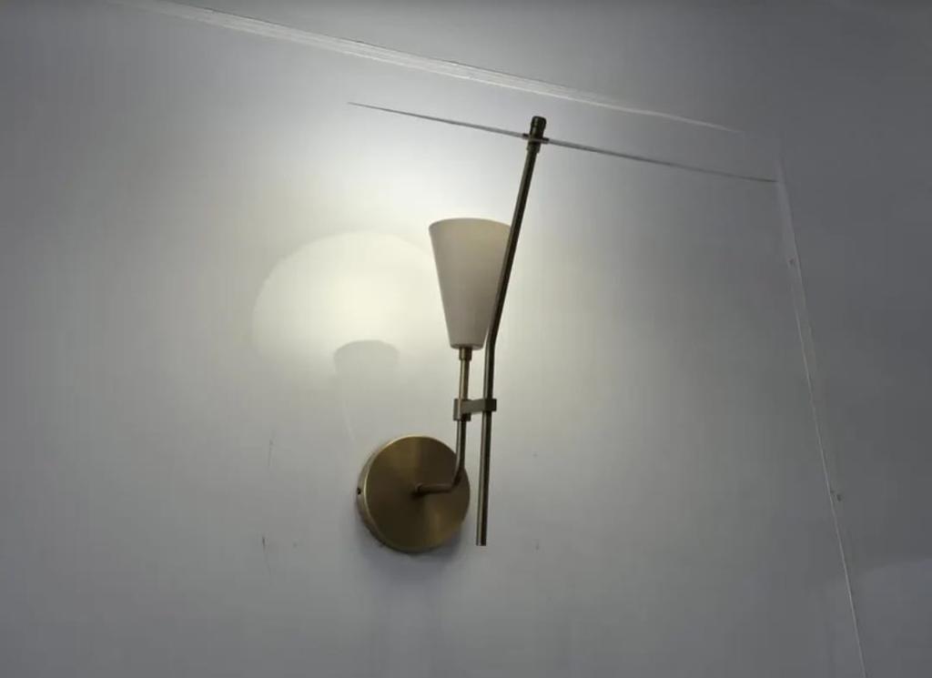 Single Arm Wall Lamp – Mid Century Raw Brass and White Wall Sconce, Modern or Industrial Style Lamp