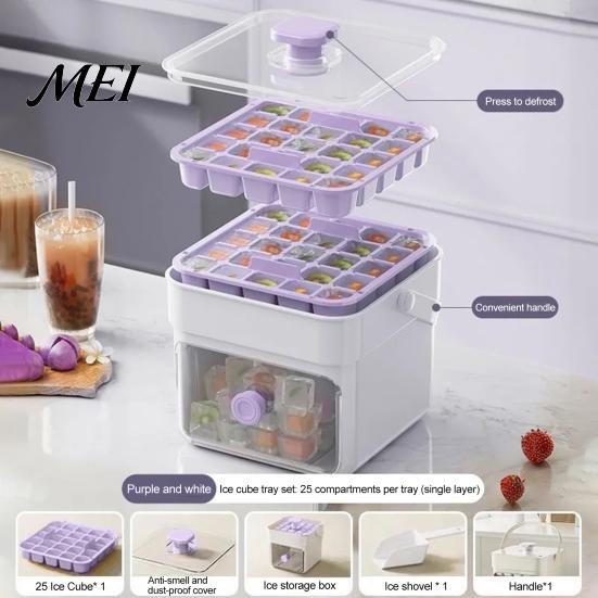 Flexible Ice Cube Maker 2-In-1 Tray, And Storage Bin Set, Large Capacity 25-Cell Odor Resistant Tray One-Click Easy Release Maker, for Camping Outdoor