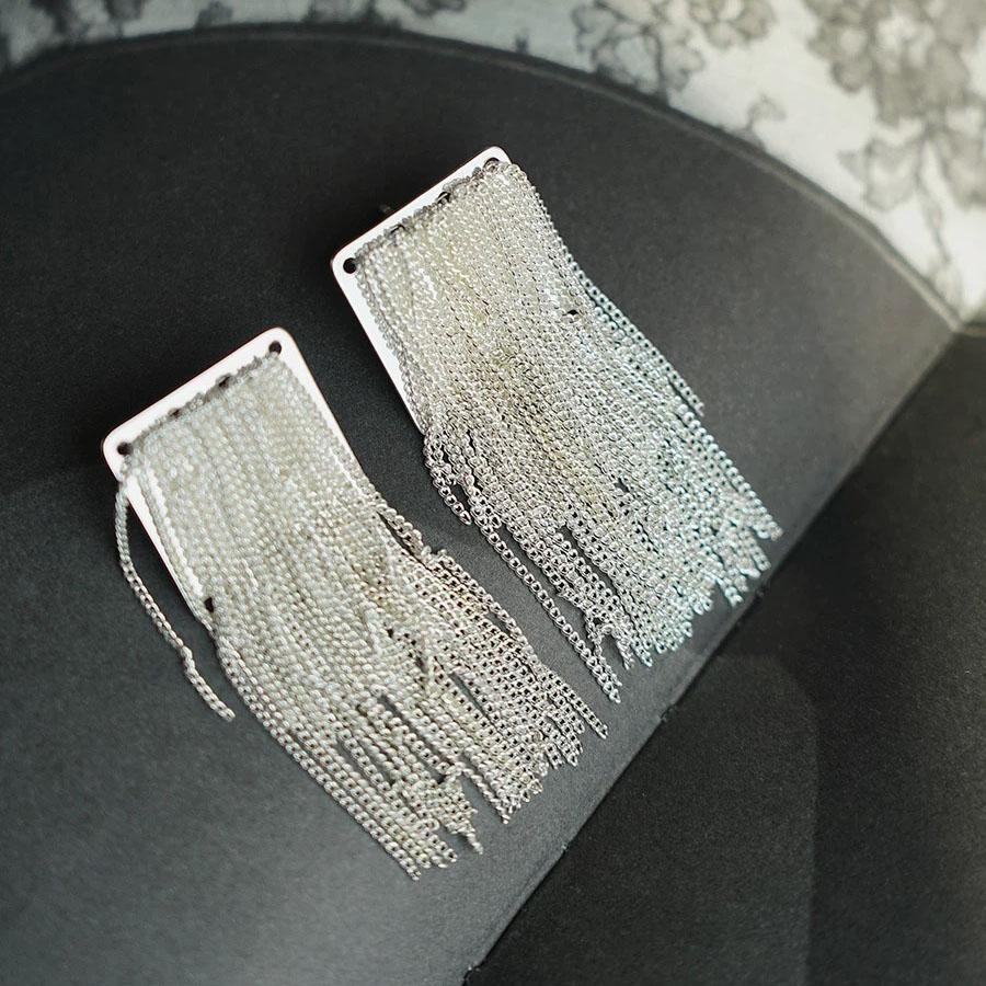 BF CLUB 925 Sterling Silver Earrings For Women Trendy Simple Square Tassel Earring Jewelry Prevent Allergy Party Accessories