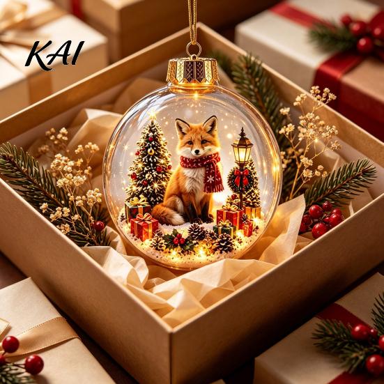 Transparent Holiday Tree Pendants Glowing Christmas Story Ornament, Mini Scene in Ball with Warm LED Illuminated Winter Ornaments Light,