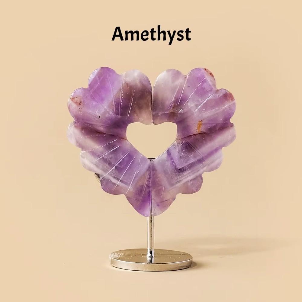 Amethyst Love Wings Sculpture Heart-shaped Crystal Raw Stone Home Desktop Ornament