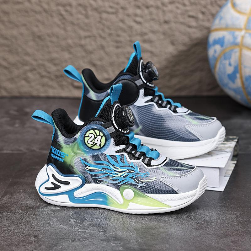 Classmate boys basketball shoes 6-12 years old 2025 double mesh breathable wear-resistant boys students sneakers button shoes tide