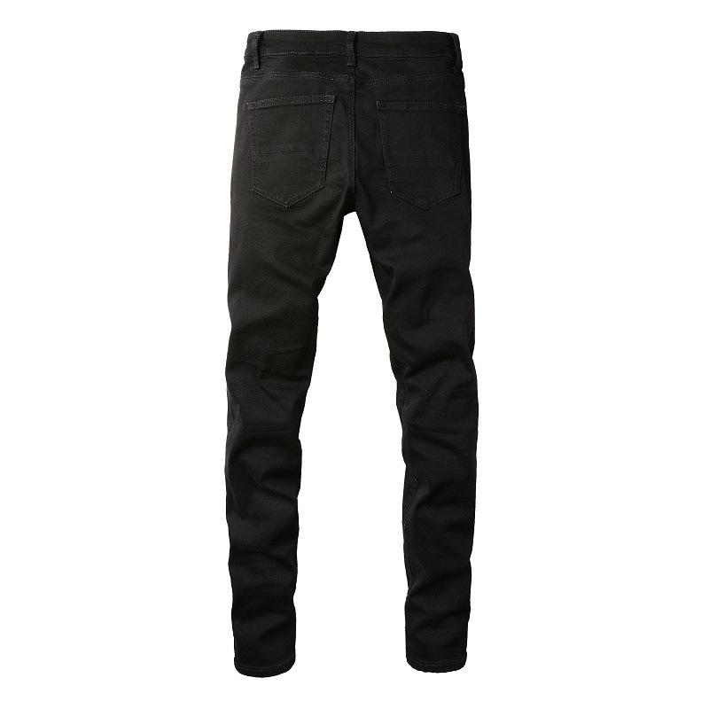Черные джинсы, мужские прямые новые брюки Tide High Street с серебряными нашивками, эластичные тонкие джинсы High Street Small Foot
