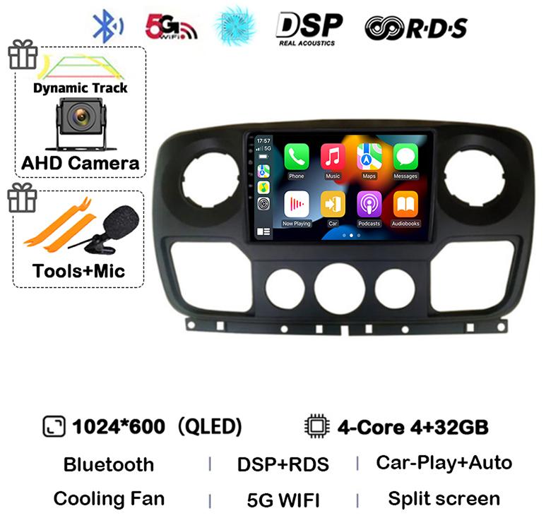 Android 14 Auto Carplay Car Radio For Renault Master Nissan NV400 Opel Movano 2010-2021 Multimedia Video Player GPS Wifi+4G QLED