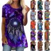 Модная женская летняя повседневная пляжная свободная футболка с круглым вырезом и короткими рукавами с принтом, топы
