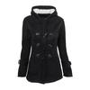 Fall Winter Coat with Side Pockets Solid Color Hooded Horn Button Closure Long Sleeve