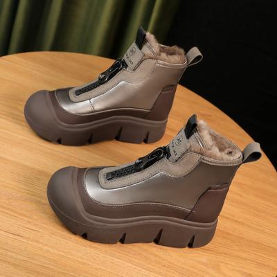 Зимние женские сапоги на подошве Короткие сапоги с бархатной хлопковой обувью Зимние сапоги, увеличивающие рост Универсальные женские теплые хлопковые ботинки