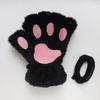 1 Pair Women Winter Gloves Half-finger Cat Paw Shape Thick Plush Elastic Warm Heat Retention Non-slip Windproof Wrist Protection Cycling Riding