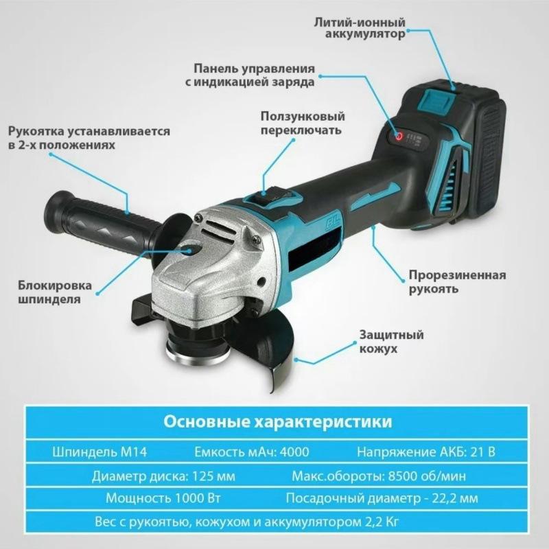 Мощная аккумуляторная угловая шлифмашина и полировальная машина