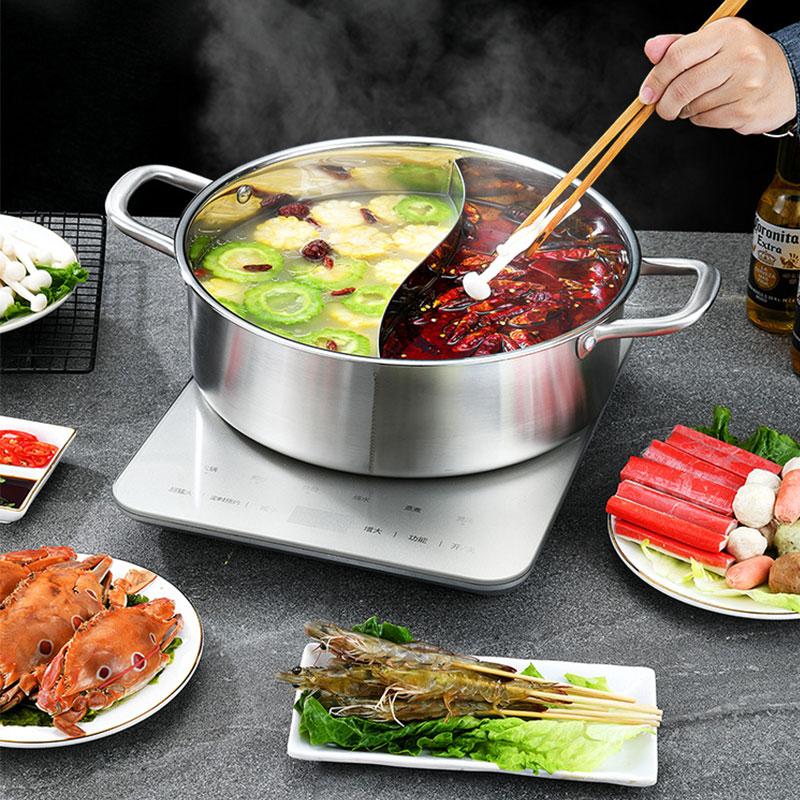 Chinese Hot Pot 304 Stainless Steel Induction Cooker Gas Stove Compatibl Kitchen Cookware Soup Cooking Pot Twin Divided